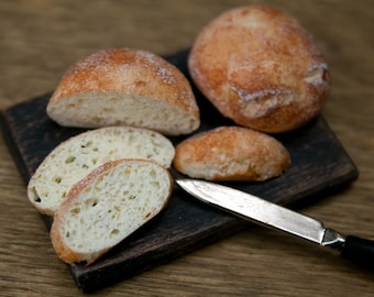 1/12 Miniature round sliced bread, 1/12 scale porous bread, French bread, Miniature bakery, Food for dolls, Dolls food