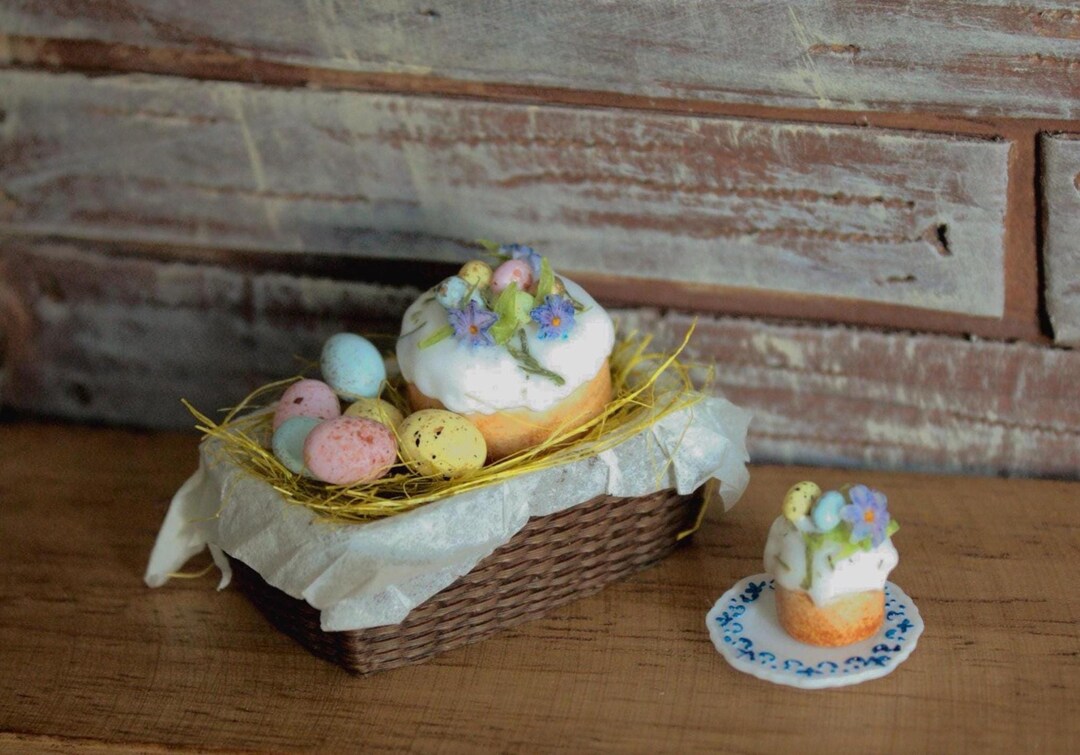Miniature Easter Basket With Kulich Set | Dollhouse Easter Food | 1:12 ...
