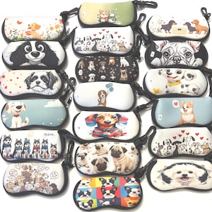 Glasses cases made of soft material  for dog and puppy lovers.