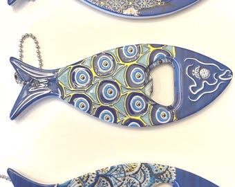 Keychain: Bottle Opener. Japanese Art. Fish Japan Ocean Theme. Acrylic Magnet,