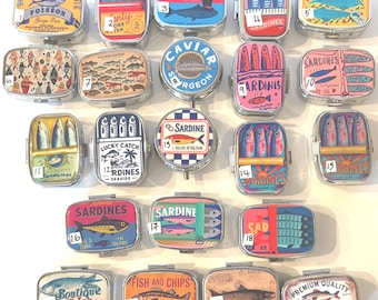 Pill Boxes: Retro Fish and Chips, Sardines. Caviar etc