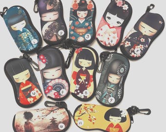 Glasses Case. Japanese Kokeshi Soft  Traditional Dress.