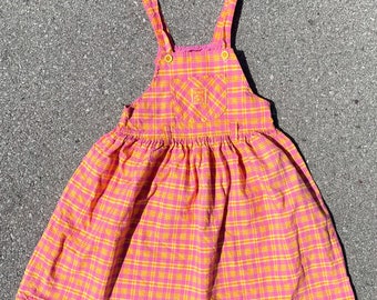 Vtg 1990s Plaid Fruit Patch Eaton Kids Dress Youth Size (6X) / Made In Canada / Vtg Kids Clothing / Streetwear / Girls Dresses / Beachwear
