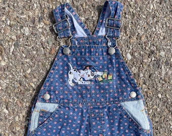 Vtg 1990s 101 Dalmations Floral Garden Disney Catalog Bib Overalls Youth Size (6M) / Vtg Kids Clothing / Streetwear / Vtg Disney / Disneyana