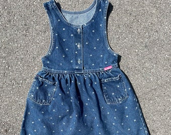 Vtg anni '90 piccoli fiori bianchi OshKosh B'Gosh Denim Jean Dress Youth Size (6X) / Made In Canada / Vtg Abbigliamento per bambini / Streetwear / Abito per bambini