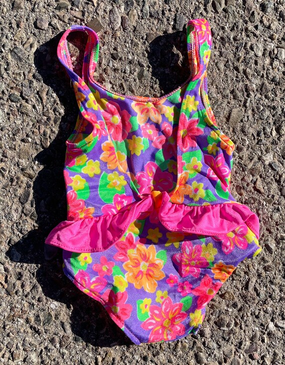 Vtg 1990s Bright Floral Baby BGosh Bathing Suit G… - image 3