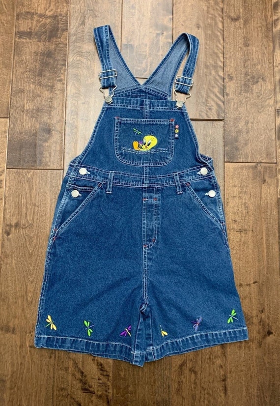 Vtg 1999 Looney Tunes Tweety Denim Bib Overall Sho