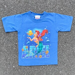 Ariel The Little Mermaid Flounder Sebastian Vtg 1990s Disney Store T-Shirt Youth Size (XXS / 2/3)