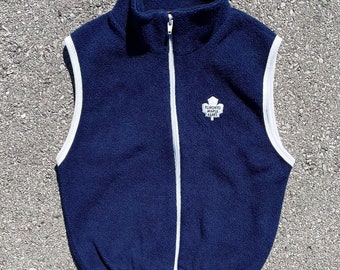 Vtg 1990s Toronto Maple Leafs NHL Hockey Waves Fleece Vest Youth Size (3) / Embroidered / Made In Canada