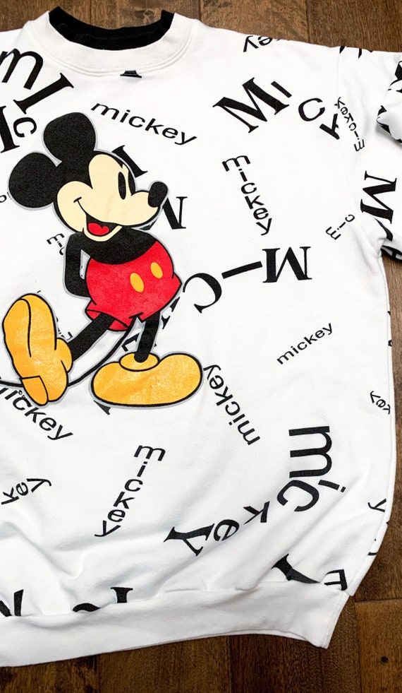 Vtg 1990s Mickey Mouse AOP Double Sided Spellout … - image 8