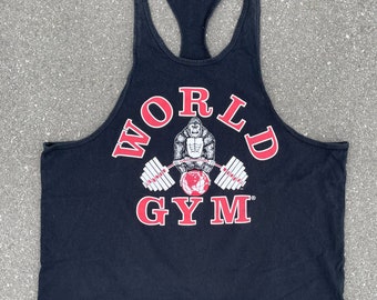 Vtg 1990s World Gym Racerback Tank Top Shirt Men's Size (XXL) / Made In USA / Vtg Golds Gym / Beachwear /Bodybuilding / Workout / Summer
