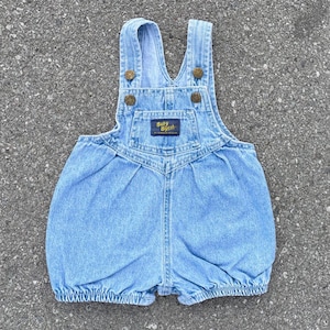 Baby B’Gosh OshKosh Vestbak Vtg Denim Jean Bubble Romper Overalls Shortalls Youth Size (3/6M)