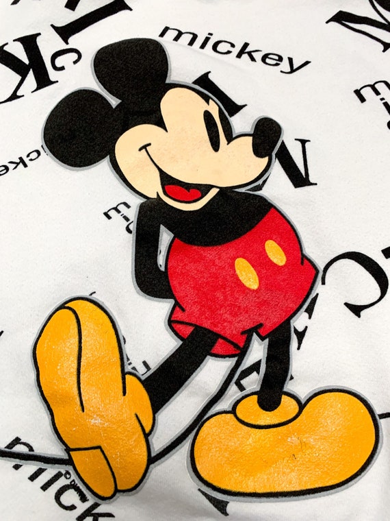 Vtg 1990s Mickey Mouse AOP Double Sided Spellout … - image 4