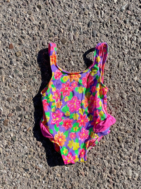 Vtg 1990s Bright Floral Baby BGosh Bathing Suit G… - image 1