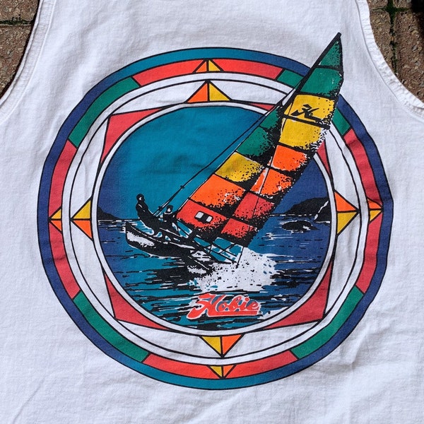 Vtg 1990s Hobie Surf Shop Sailing Tank Top Shirt Men's Size (XL) / Made In USA / Single Stitch / Beachwear / Summer / Streetwear