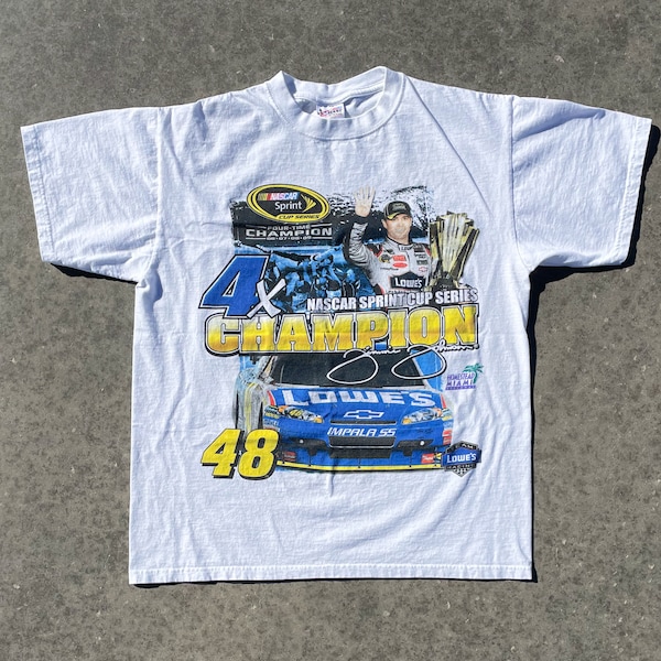 Vtg Jimmie Johnson Four Time Championship  Nascar Chase Authentics AOP Double Sided T-Shirt Men's Size (L) / Streetwear