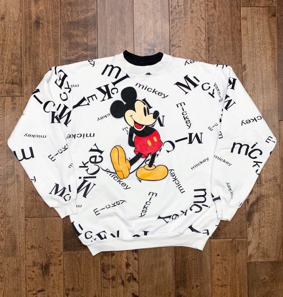 Vtg 1990s Mickey Mouse AOP Double Sided Spellout … - image 1