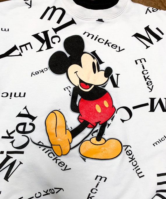 Vtg 1990s Mickey Mouse AOP Double Sided Spellout … - image 5
