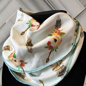 Infinity scarf bib - infant and toddler sizes - Bright white with roses, arrows and feathers
