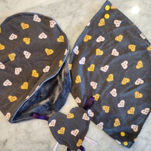 Infinity scarf bib set - Heather grey with cute smiling hearts