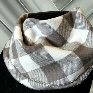 IInfinity scarf bib - infant and toddler sizes -Grey and white plaid