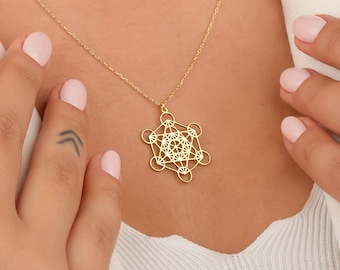 Metatron Gold Necklace, Sacred Archangel Geometric Religious Symbol Jewelery, Unique Spiritual Meditation Lover Gift