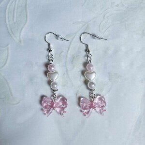 Clay Earrings for Women, Pink Bow Earrings, Valentine's Day