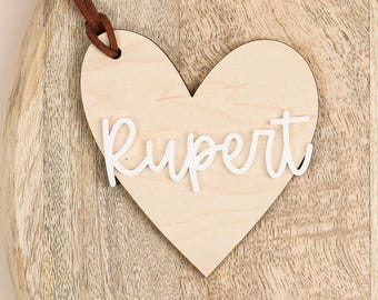 Personalised Wooden Heart Valentines Basket Tag