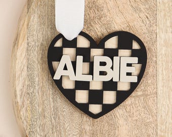 Personalised Chequered Heart Valentines Basket Tag