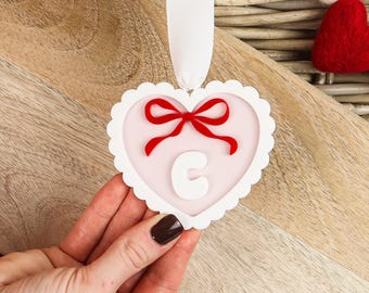 Personalised Scalloped Heart with Bow Initial Valentines Tag