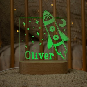 Space Night Light | Personalised Children&#39;s Night Light | Kids Gift | Toddler Night Light | Children Bedside Nightlight | Rocket Nightlight