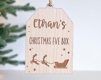 Personalized Christmas Eve Box Tag: Engraved Ornament, Wood or Acrylic