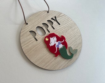 Prénom 3D sirène pour chambre de bébé | Plaque de porte personnalisée pour chambre d'enfant | Plaque de porte de chambre à coucher sirène | Nom Plaque De Porte | Plaque de porte pour enfant