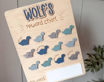 Personalised Wooden Reward Chart | Dinosaur Chart for Kids | Chore Chart for Children