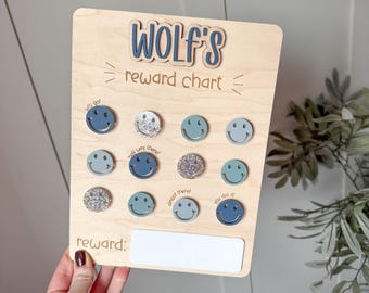 Personalised Wooden Reward Chart | Smiley Face Chart for Kids | Chore Chart for Children