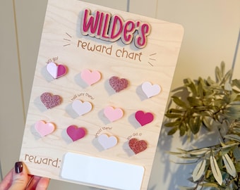 Personalised Wooden Reward Chart | Love Heart Chart for Kids | Chore Chart for Children