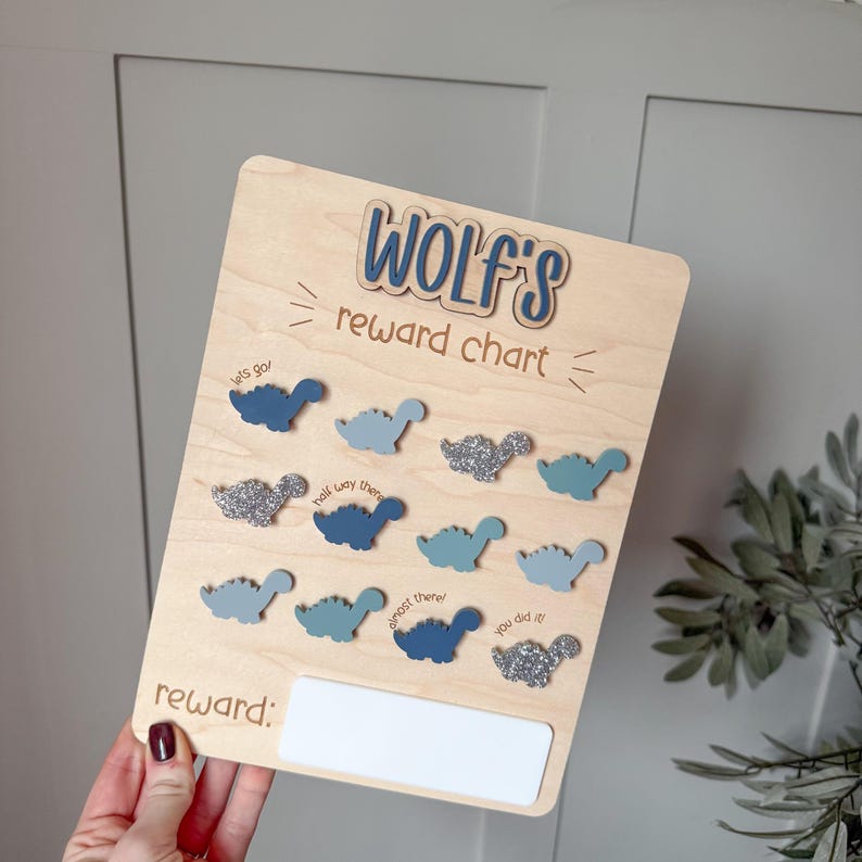 Reward Chart Lettering Personalised Wooden Reward Chart | Dinosaur Chart for Kids | Chore ...