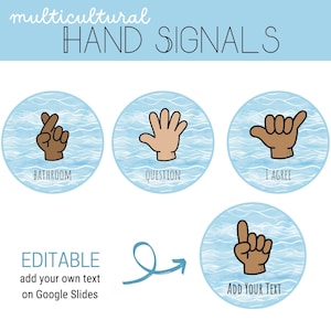 Coastal Classroom Hand Signal Posters, Editable, Beachy Waves