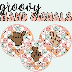 Groovy Retro Smiley Classroom Hand Signal Posters, Multicultural, Editable Classroom Decor, Digital Download