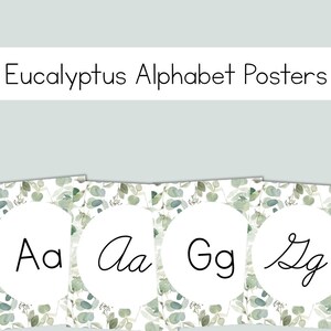 Eucalyptus Farmhouse Alphabet Posters, Print and Cursive, Digital Download, Classroom Decor