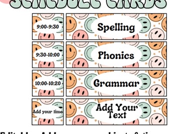 Groovy Retro Schedule Cards, Editable Classroom Decor (Digital Download)