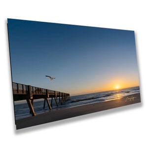 Alba di Vero Beach, Molo, Raggi del sole, Vero Beach Florida, Arte della parete, Soggiorno, Camera da letto, Ufficio, Dormitorio, Tela, Metallo, Acrilico, Carta fotografica lucida