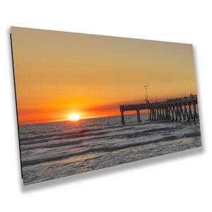 Tramonto di Venice Beach, Molo, Venice Beach Florida, Arte della parete, Soggiorno, Camera da letto, Ufficio, Dormitorio, Tela, Metallo, Acrilico, Carta fotografica lucida
