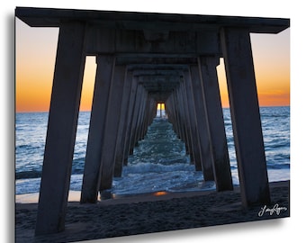 Fototryck av Venice Beach Pier solnedgång | Väggkonst vid kusten i Florida | Havsfotografering | Dekoration vid strandhus | Konst vid fiskepiren (1HYY)