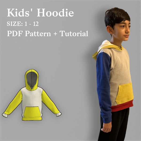 Simple Kids Hoodie Sewing Pattern with Video Tutorial| Hooded Sweatshirt| fall| Toddler Hoodie| Easy Sewing Patterns PDF|Baby Hoodie Pattern