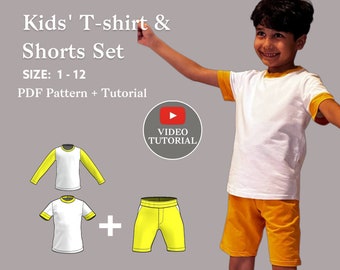 Kinder TShirt und Shorts Schnittmuster | Druckbares PDF Schnittmuster | Baby, Kleinkind, Kid, Kinder| T-Shirt für Jungen und Kleinkind Mädchen