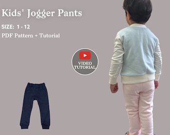 Kinder Jogginghose Schnittmuster| Videoanleitung | Größen 1-12 | PDF Download | Einfache Schnittmuster PDF | Jungen Mädchen Kleinkind Baby Hose
