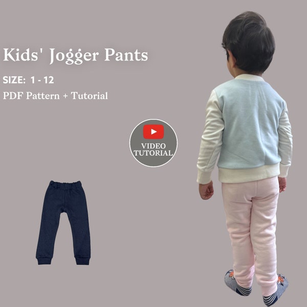 Kids Jogger Pants Sewing Pattern| Video Tutorial | Sizes 1-12 | PDF Download | Simple Sewing Patterns PDF | Boys Girls Toddler Baby Pants