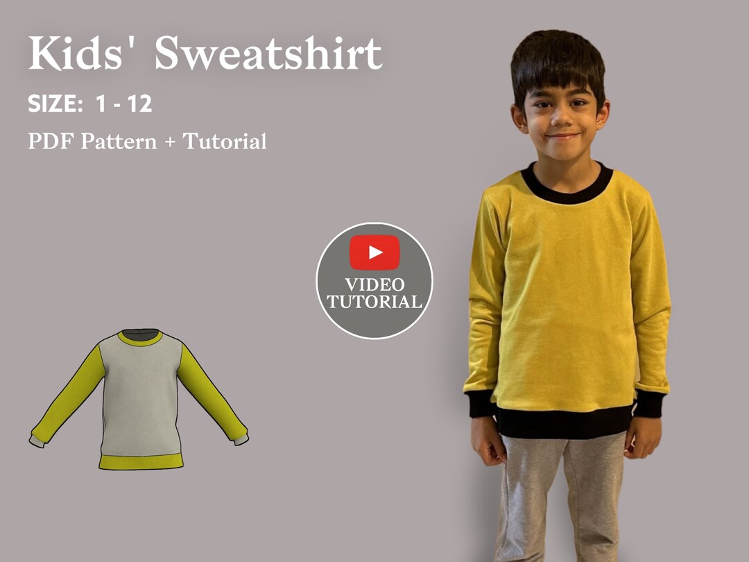 Kids Sweatshirt Sewing Pattern With Complete Video Tutorial Sizes 112