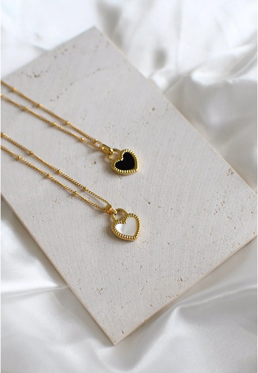 Double Sided Reversible Heart Pendant Necklace Delicate Gold - Etsy